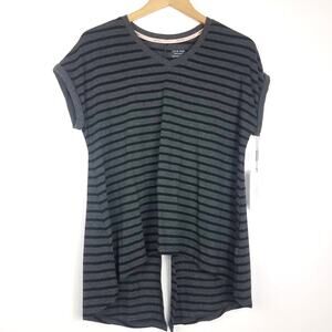 Calvin Klein | Gray Striped T Shirt Short Sleeve Top Performance